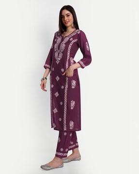 women embroidery straight kurta set