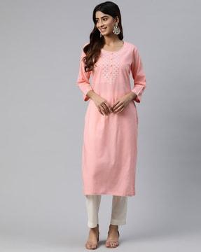 women embroidery straight kurta set