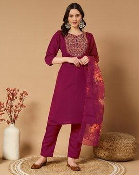 women embroidery straight kurta set