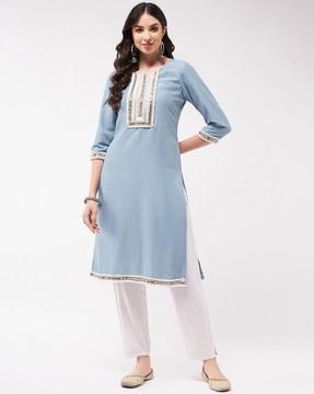 women embroidery straight kurta