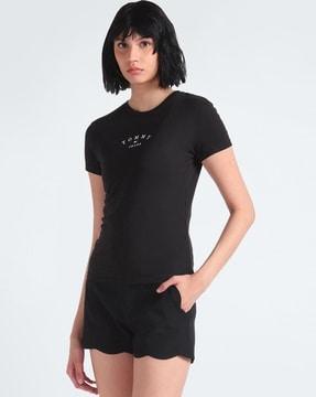 women essential brand print slim fit crew-neck t-shirt