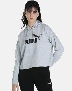 women essential logo loose cropped hoodie