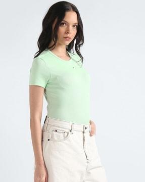 women essential ribbed slim fit round-neck t-shirt