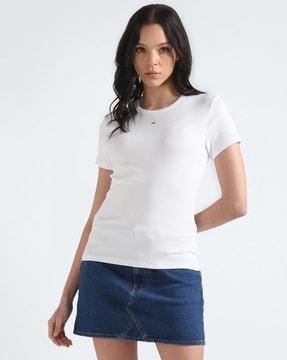 women essential ribbed slim fit round-neck t-shirt