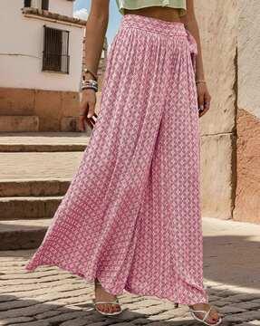 women ethnic motifs flared palazzos