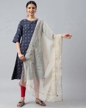 women ethnic organza dupatta with tassels