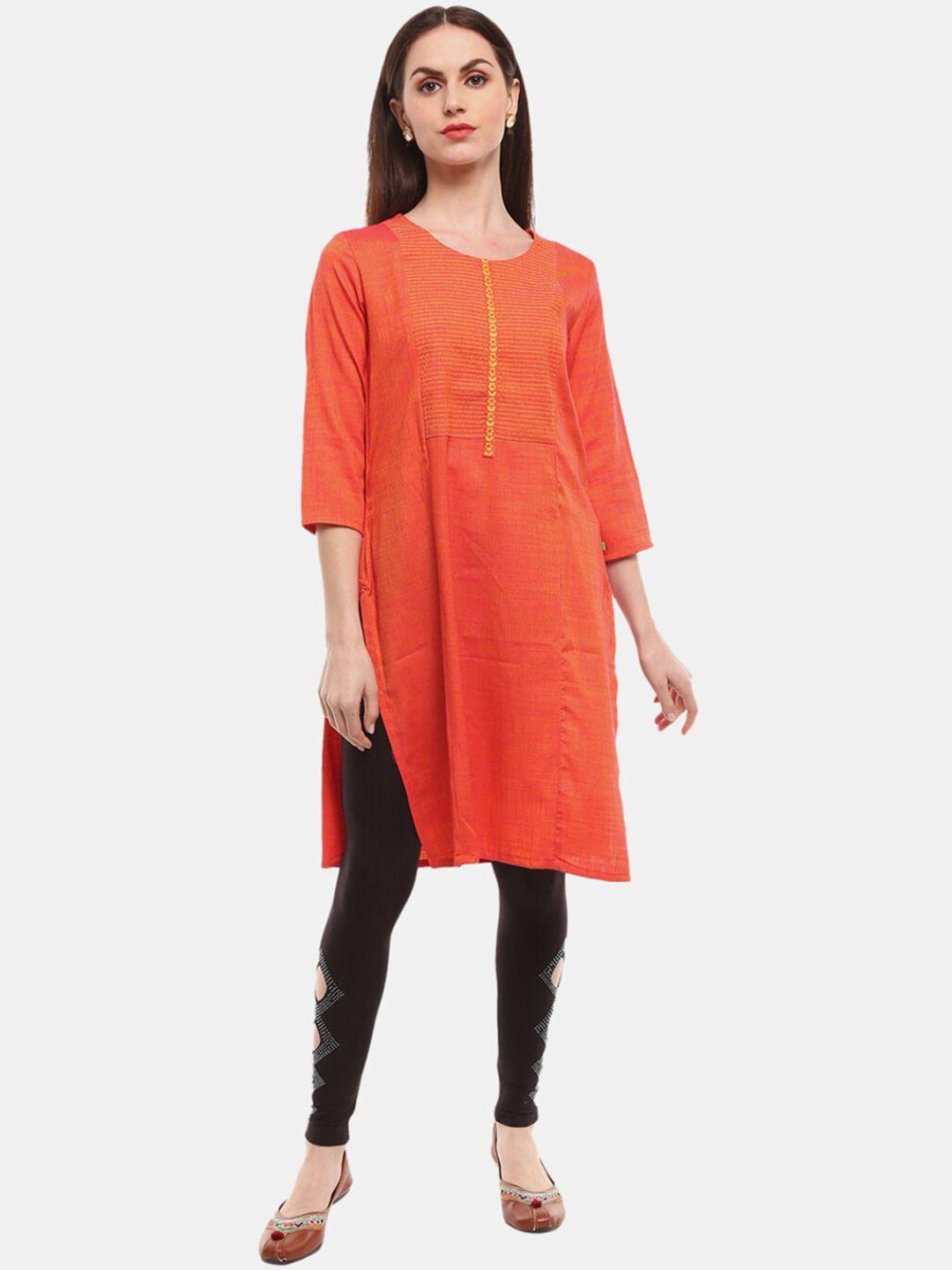 women ethnic self cotton design yarn dyed round neck kurta