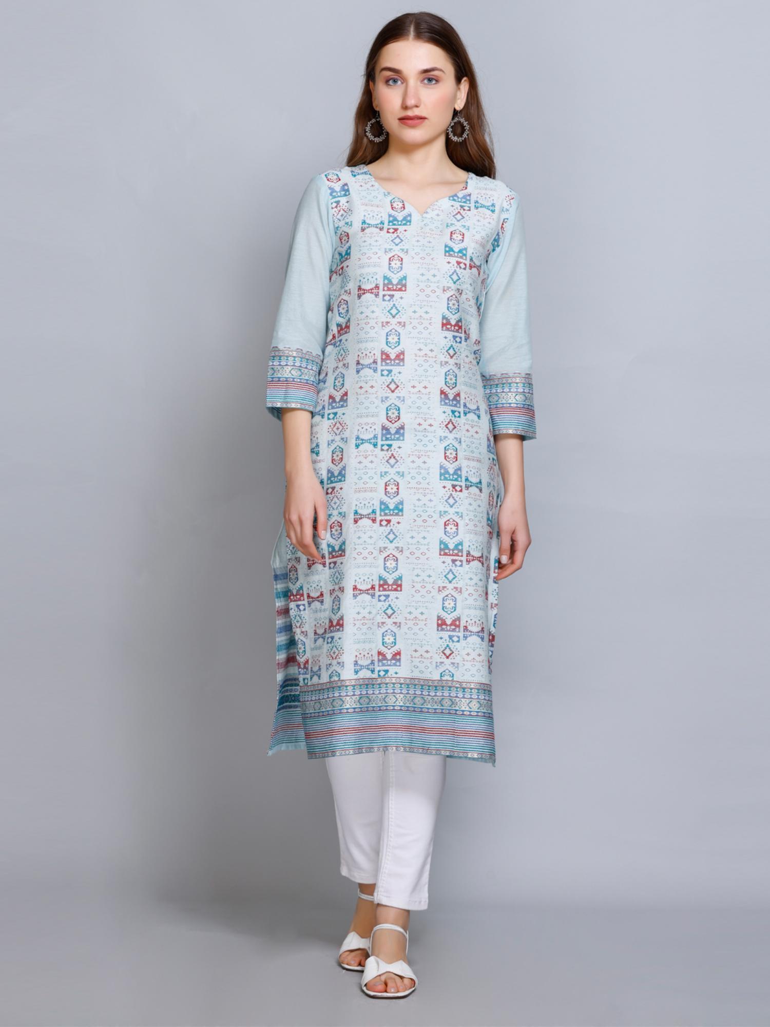 women ethnic wear cotton silk kurti blue