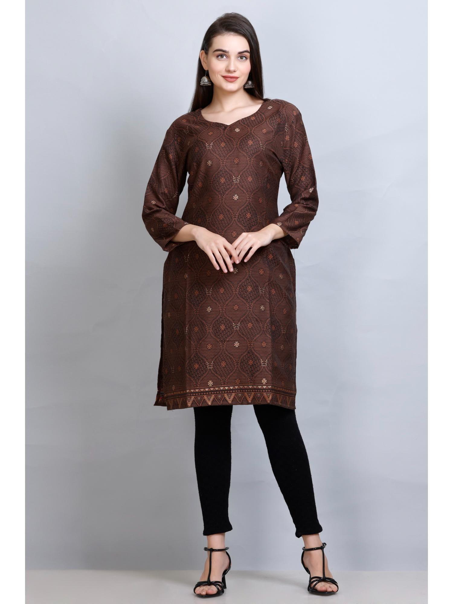 women ethnic wear cotton silk kurti brown