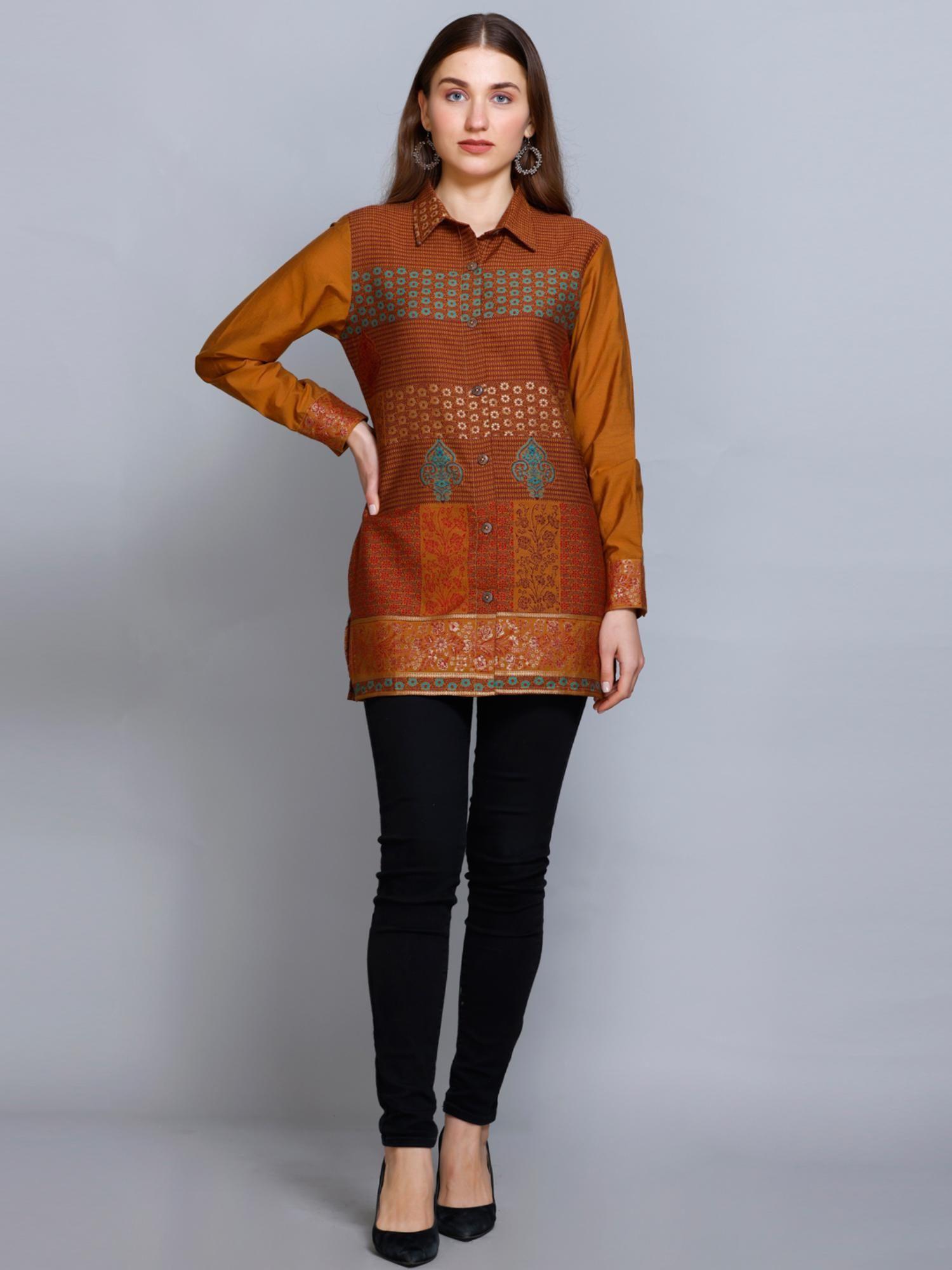 women ethnic wear cotton silk kurti brown