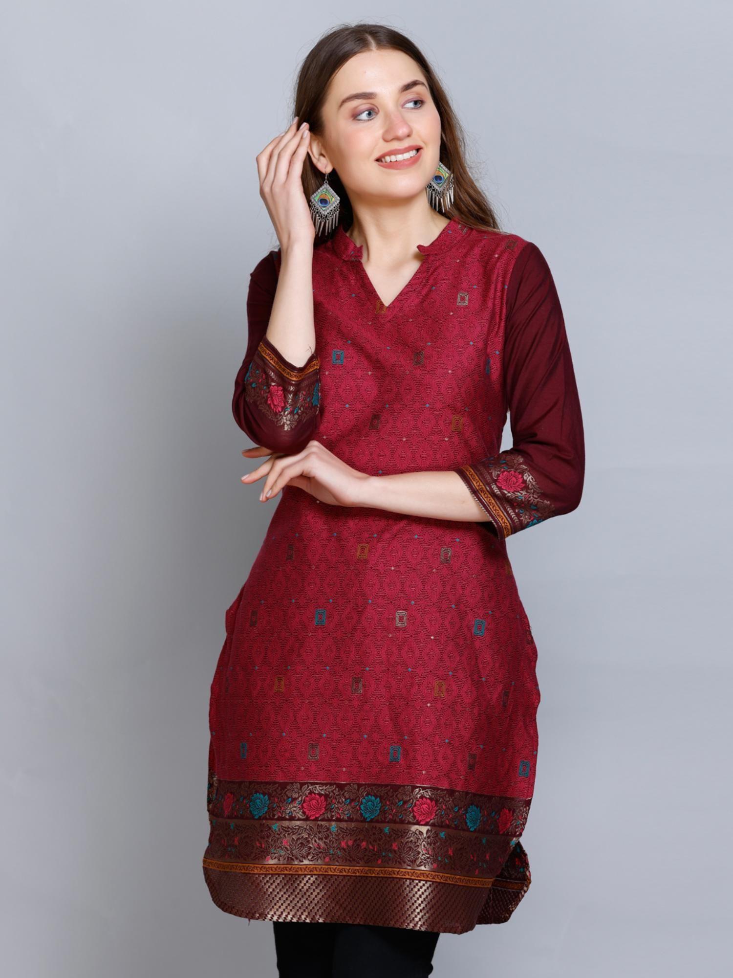 women ethnic wear cotton silk kurti maroon