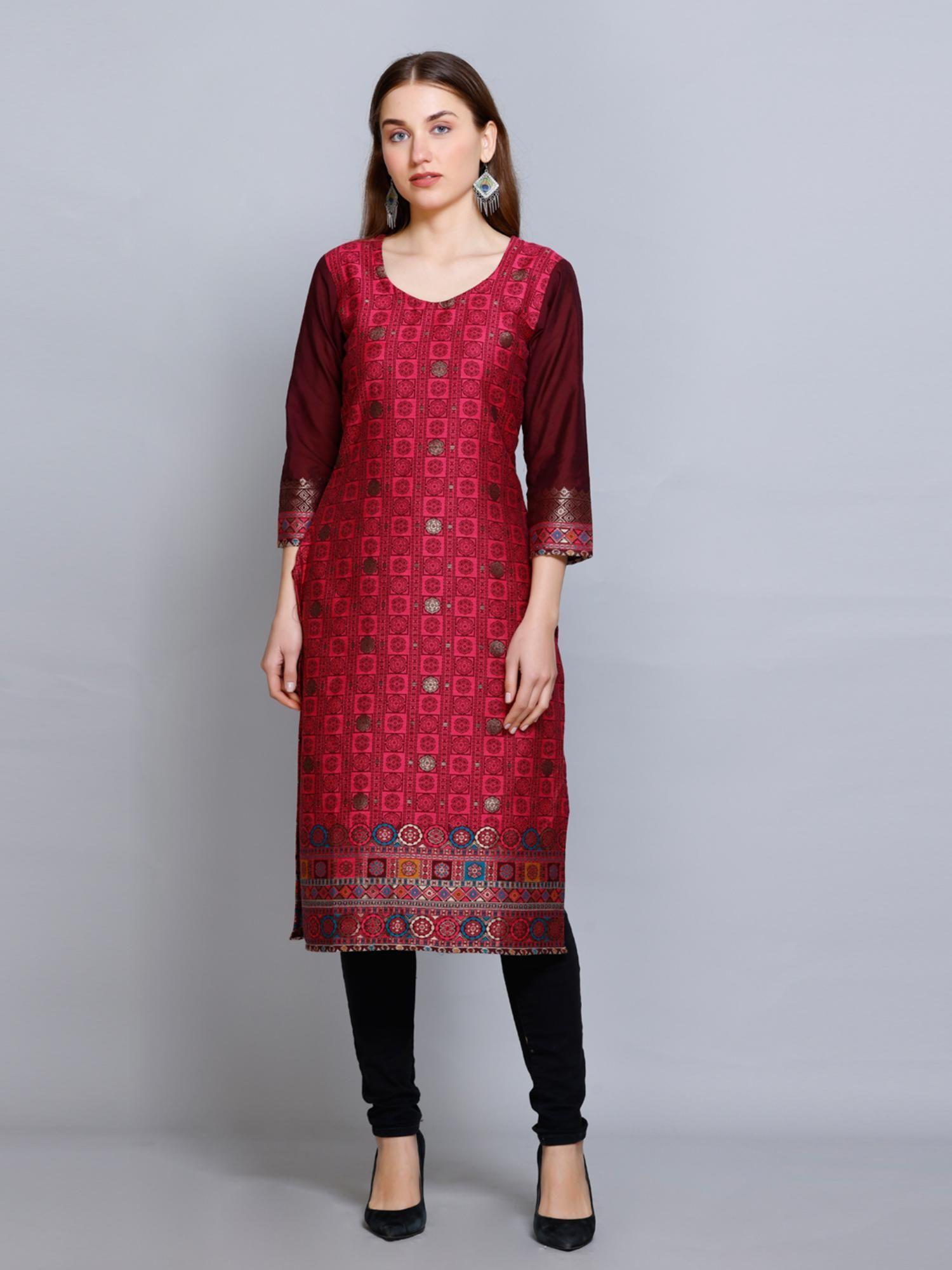 women ethnic wear cotton silk kurti maroon