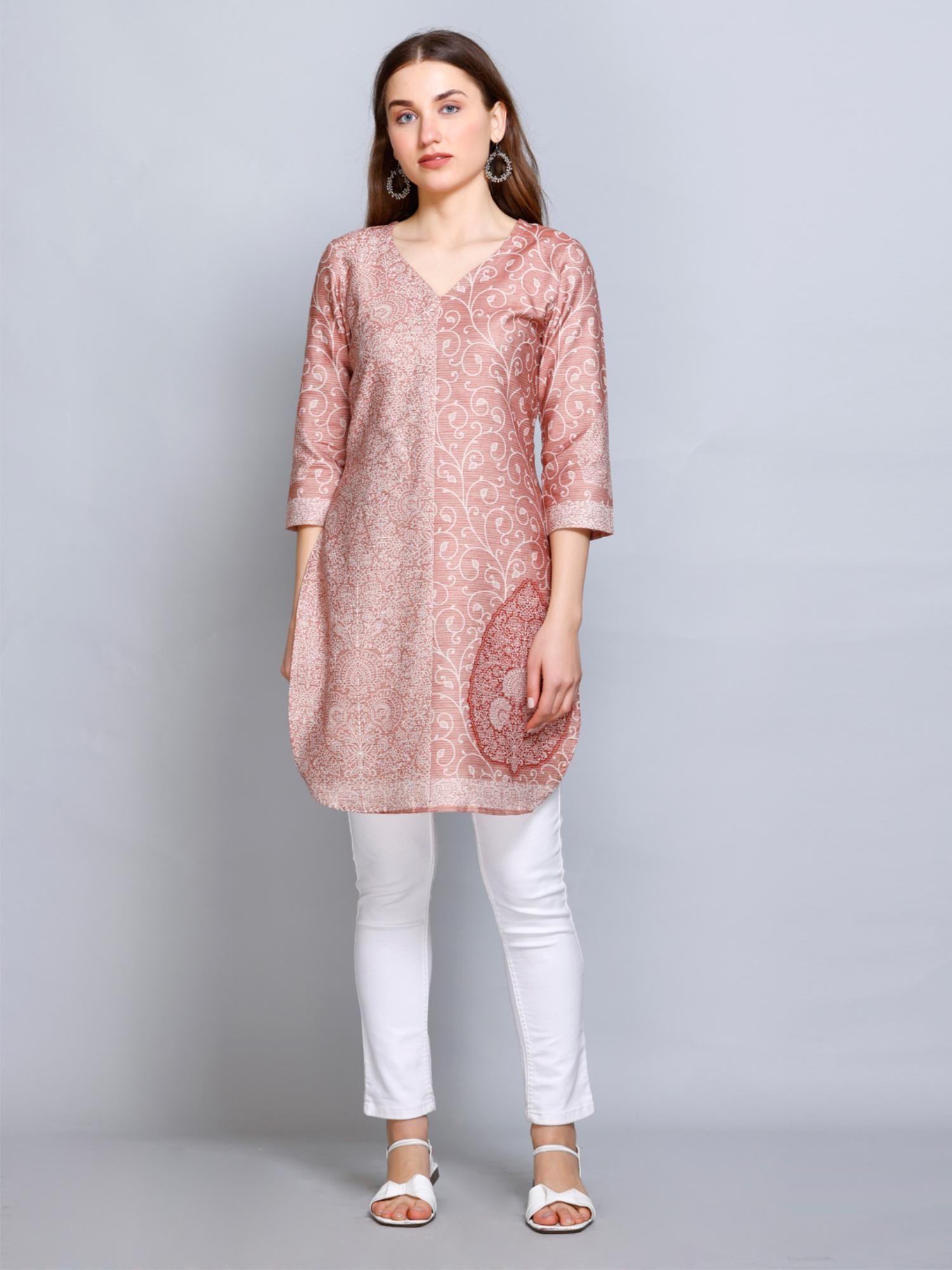 women ethnic wear cotton silk kurti peach