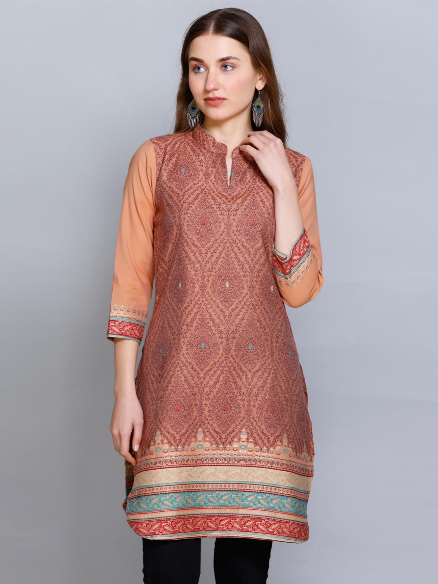 women ethnic wear cotton silk kurti rust