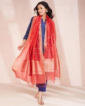 women ethnic woven cotton silk dupatta