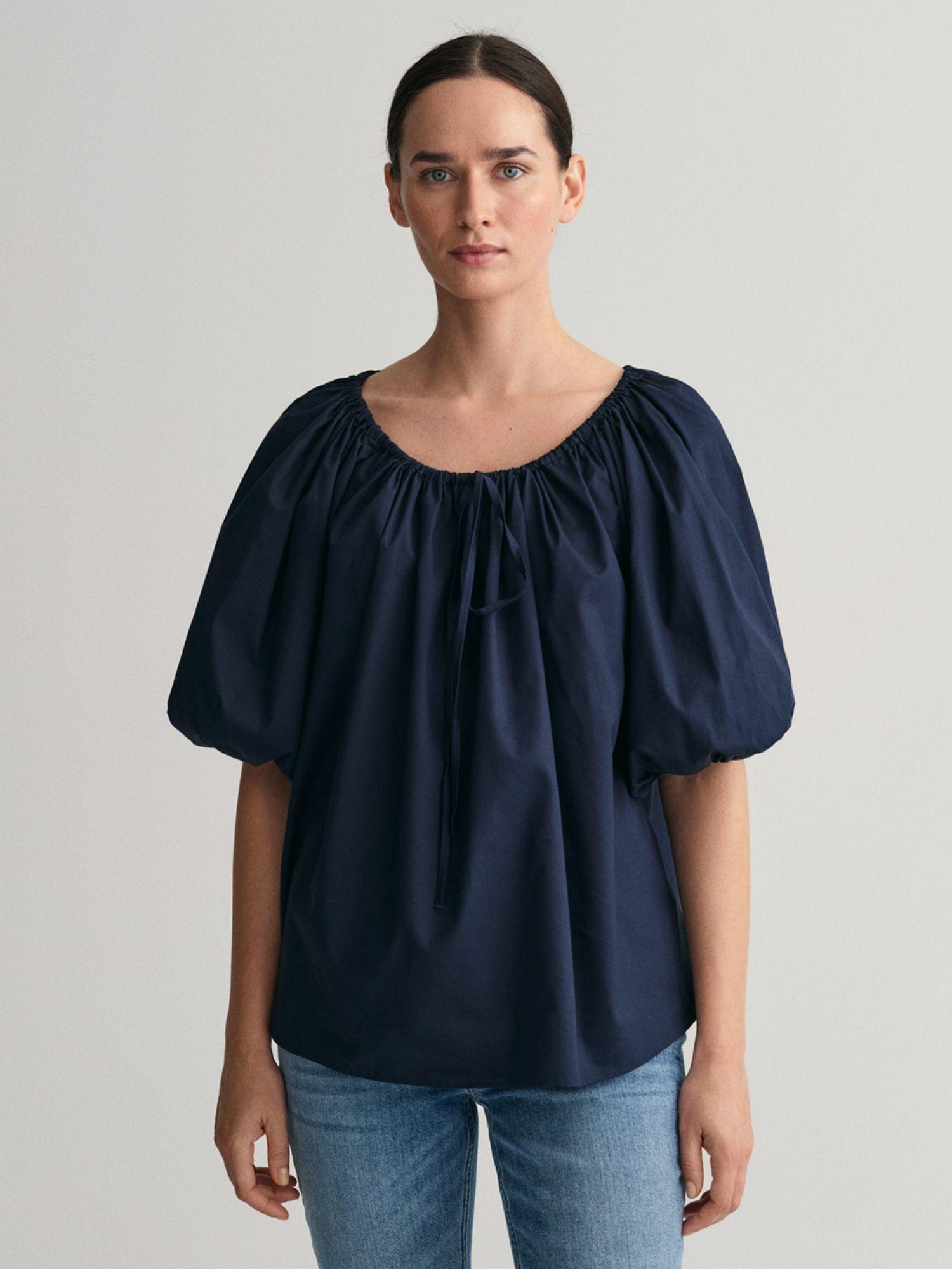 women evening blue solid top