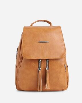women everyday leather backpack with tassels