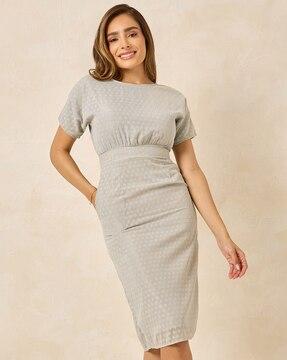 women extended sleeves sheath midi dress