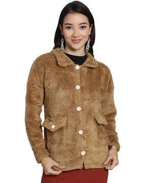 women faux-fur regular fit blouson jacket