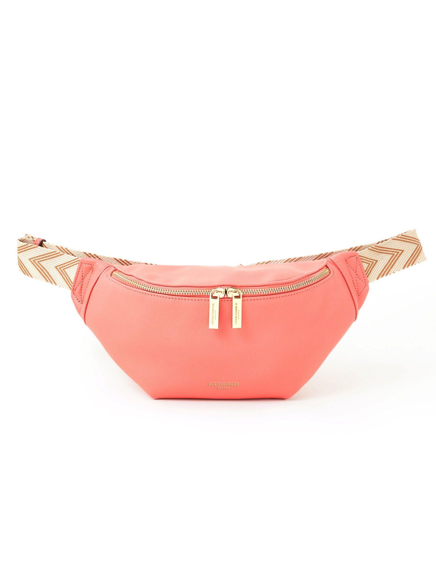 women faux leather coral zip bumbag