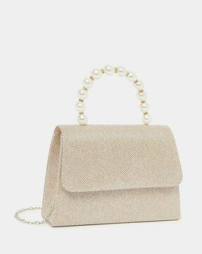 women faux pearl top handle handbag