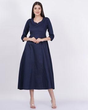 women fit & flare dress with 3/4th sleeves