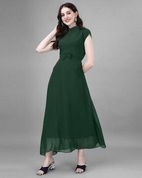 women fit & flare dress with bow accent