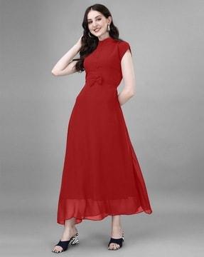 women fit & flare dress with bow accent
