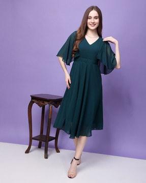 women fit & flare dress with butterfly-sleeves