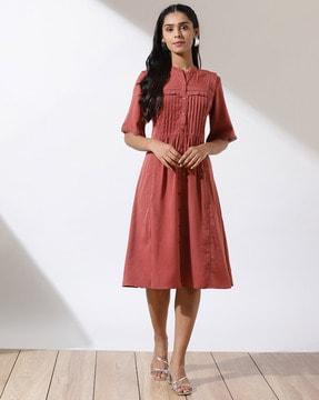 women fit & flare dress with button-closure