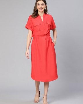 women fit & flare dress with flap pockets