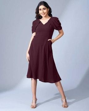 women fit & flare dress with insert pockets