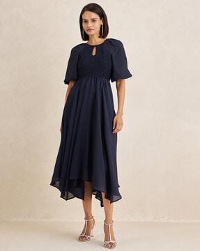 women fit & flare dress with keyhole neckline