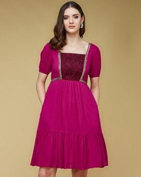women fit & flare dress with lace detail