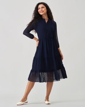 women fit & flare dress with puff sleeves