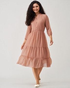 women fit & flare dress with puff sleeves