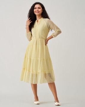 women fit & flare dress with puff sleeves