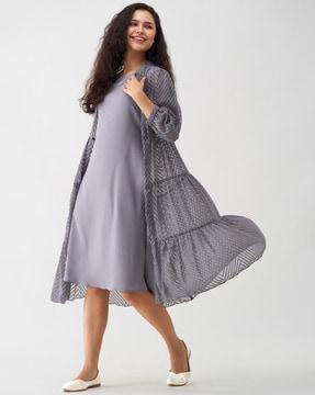 women fit & flare dress with puff sleeves