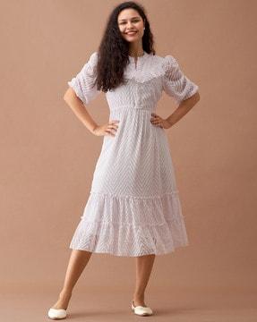 women fit & flare dress with puff sleeves