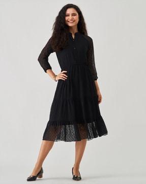 women fit & flare dress with puff sleeves