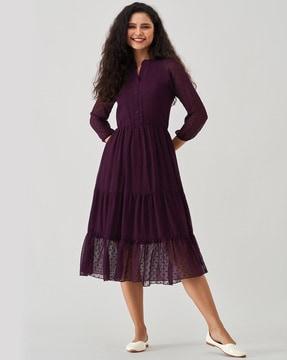 women fit & flare dress with puff sleeves