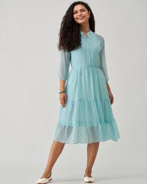 women fit & flare dress with puff sleeves