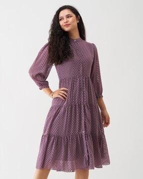 women fit & flare dress with puff sleeves