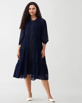 women fit & flare dress with puff sleeves