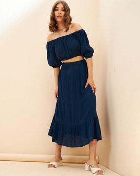 women fit & flare dress with puff sleeves