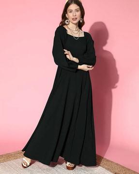 women fit & flare dress with puff sleeves