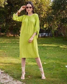 women fit & flare dress with puff sleeves