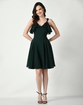 women fit & flare dress with ruffled detail