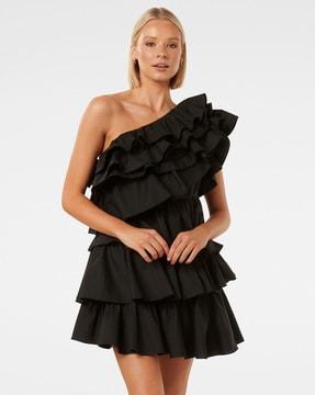 women fit & flare dress with ruffled detail