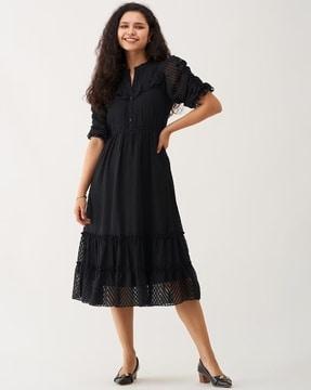 women fit & flare dress with short sleeves